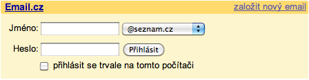 přihlašovají formulář e-mailu na www.seznam.cz